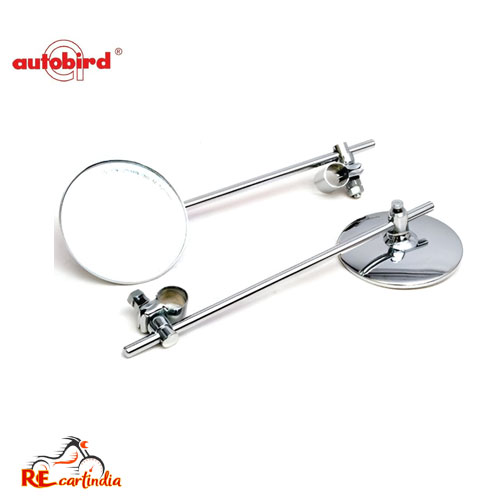 STRIGHT ROD MIRROR SET CHROME PLATED - VINTAGE LOOK - (2 NOS)