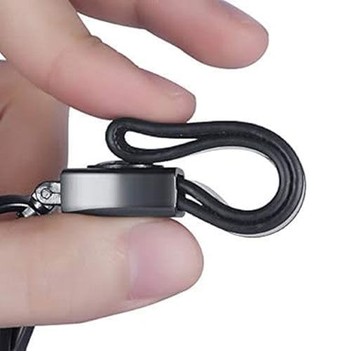 LATHER KEY CHAIN WITH HANGING HOOK - BLACK - Image 3