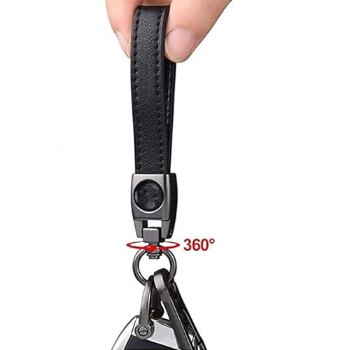 LATHER KEY CHAIN WITH HANGING HOOK - BLACK - Image 4