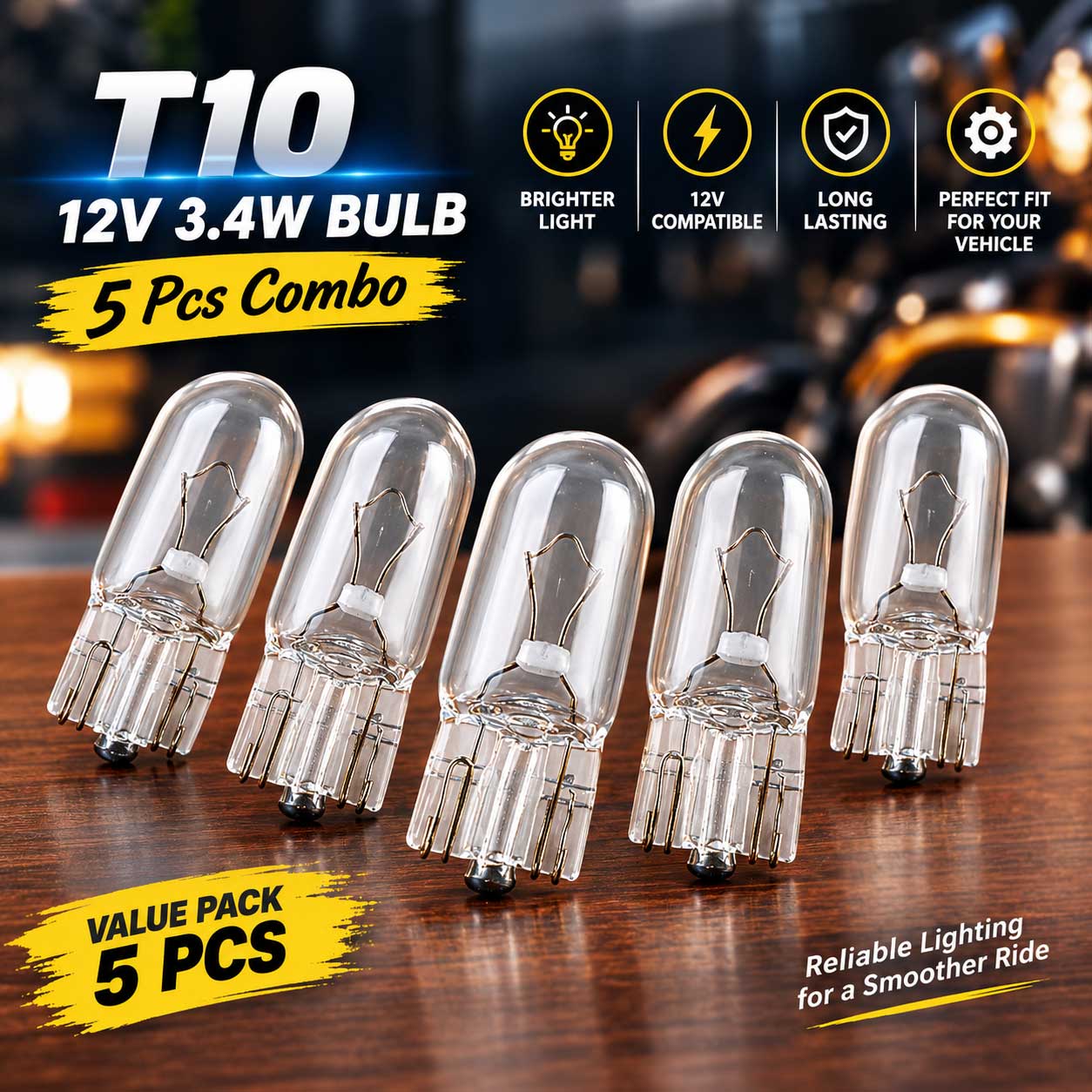 T10 PRESSING Bulb DC, 12v 3.4 W - 5 NOS COMBO