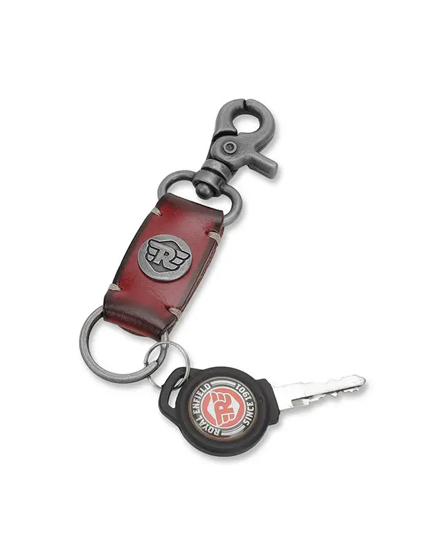 ROYAL ENFIELD LEATHER KEYCHAIN FREE KEY LOGO 2 NOS- RED
