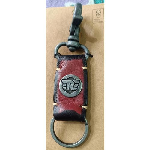 ROYAL ENFIELD LEATHER KEYCHAIN FREE KEY LOGO 2 NOS- RED